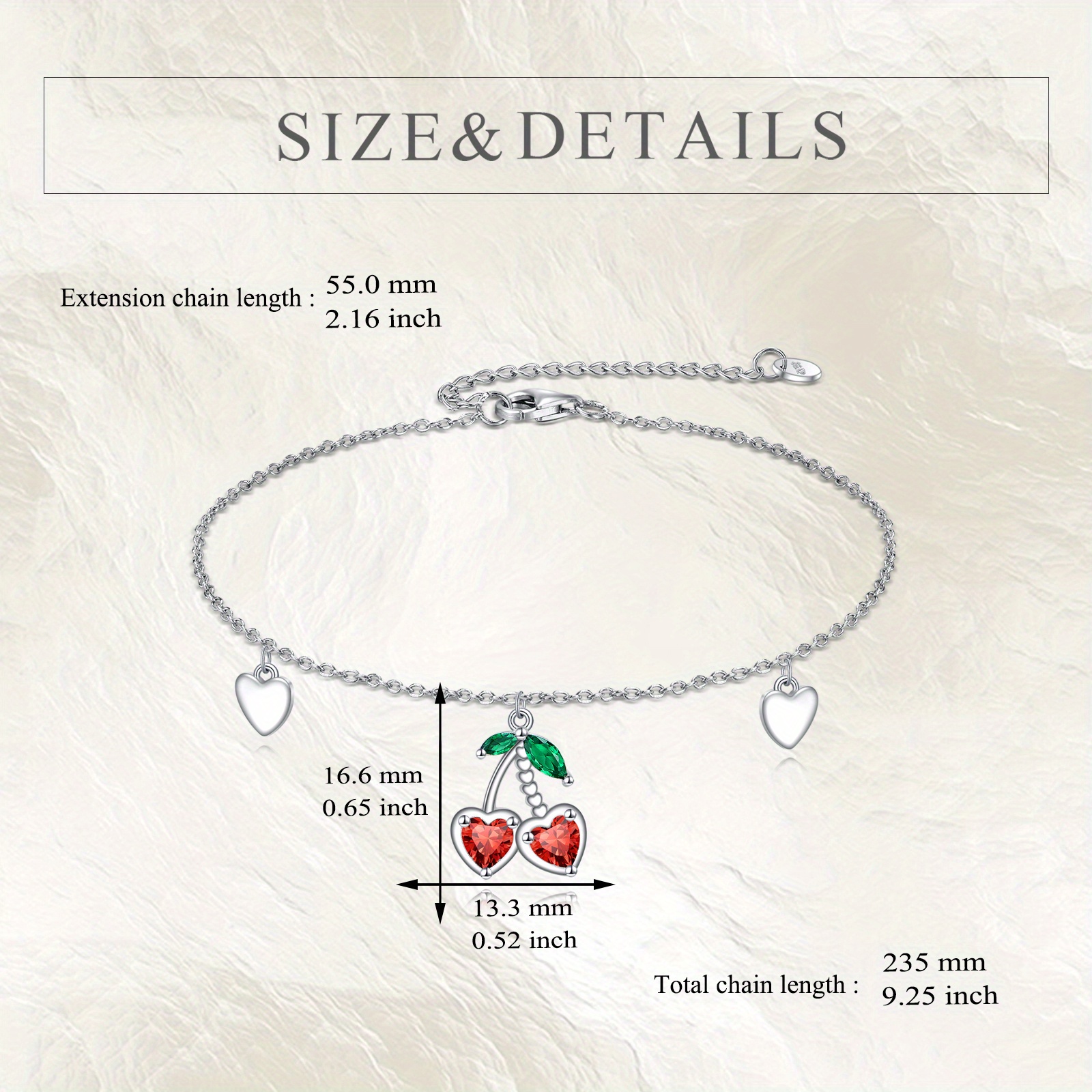Cherry Bracelet 925 Sterling Silver Link Bracelet for Women